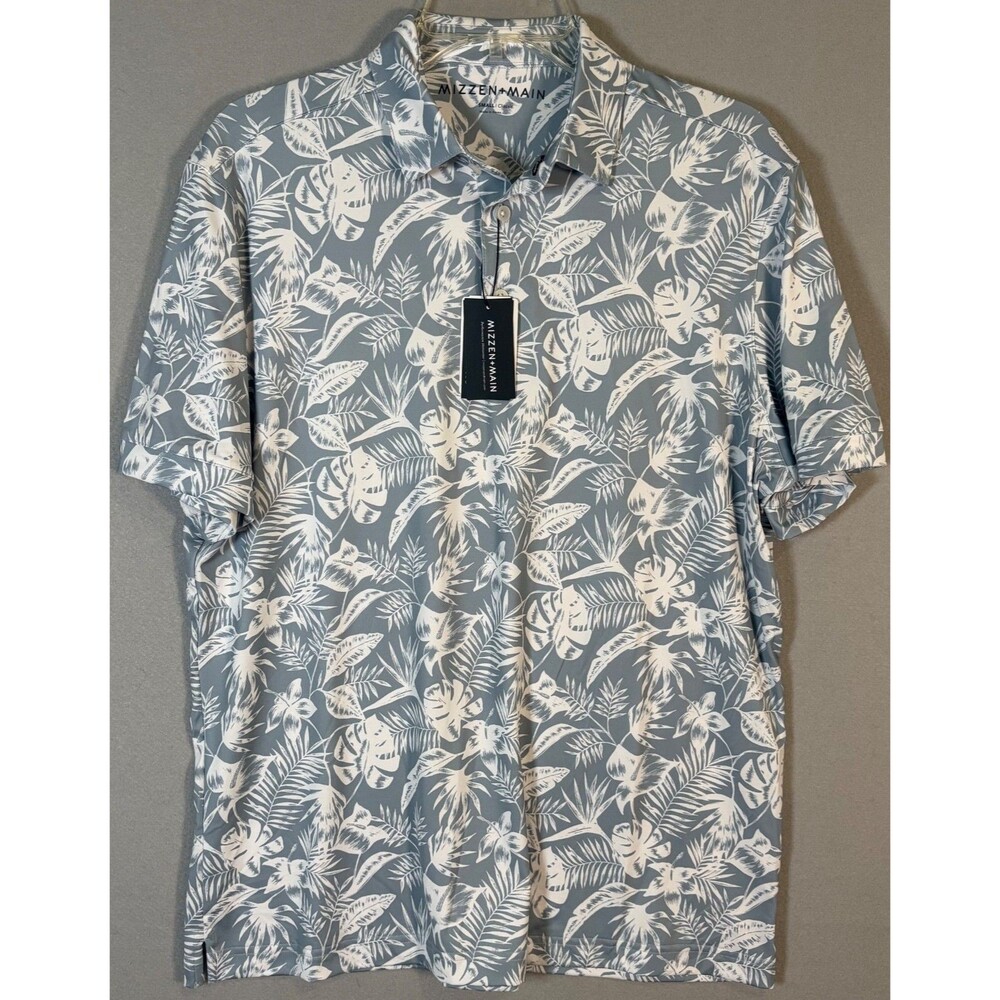 NWT Mizzen + Main Versa Polo Mens S Gray Floral Trim Fit AOP Performance Golf